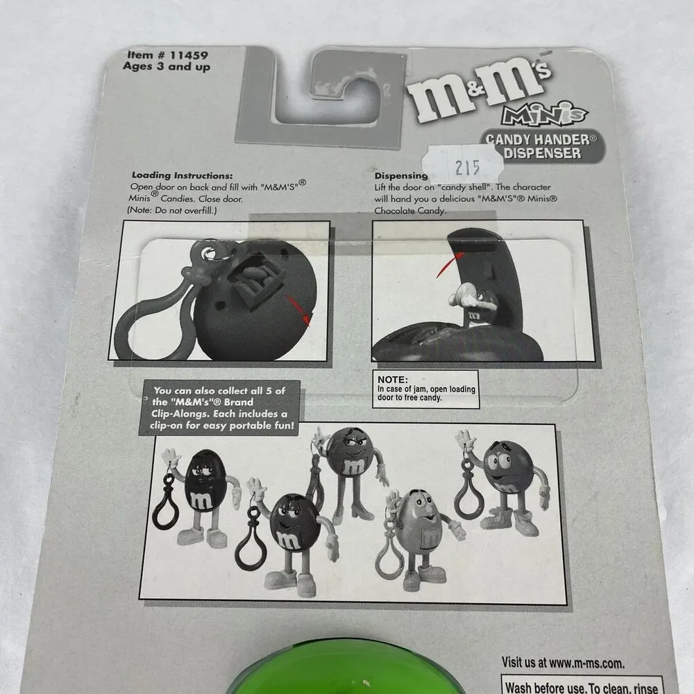 M&M's Minis Candy Hander Dispenser Clip-On Cap Candy Vintage 2002 GreenNew